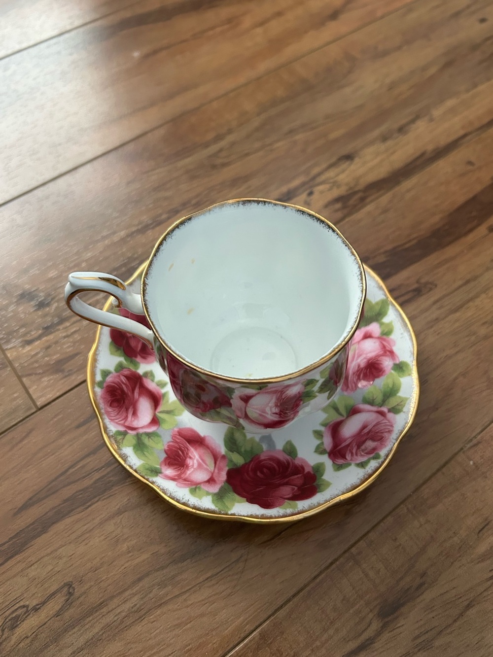 Floral Rose Gold-Trim Porcelain Teacup and Plate Antique